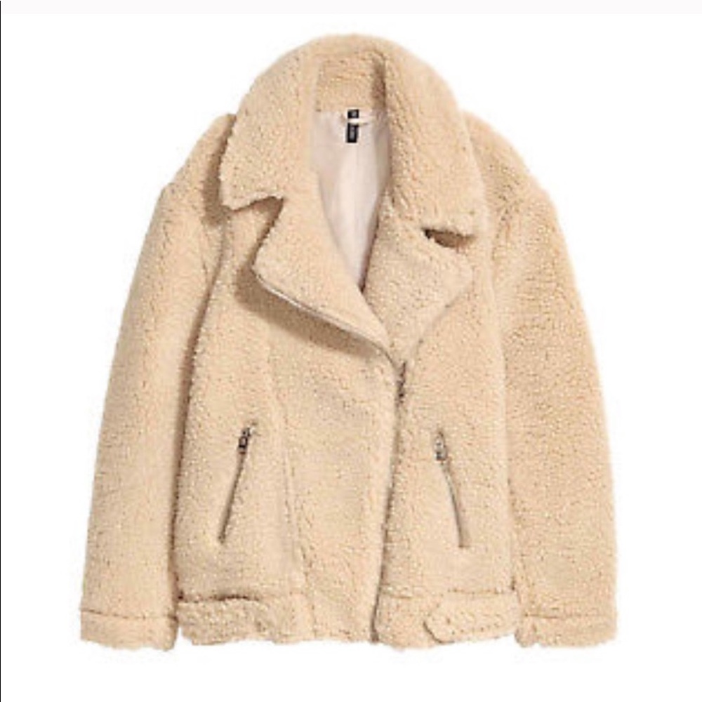 ✨H&M beige motto teddy jacket - Picture 3 of 8